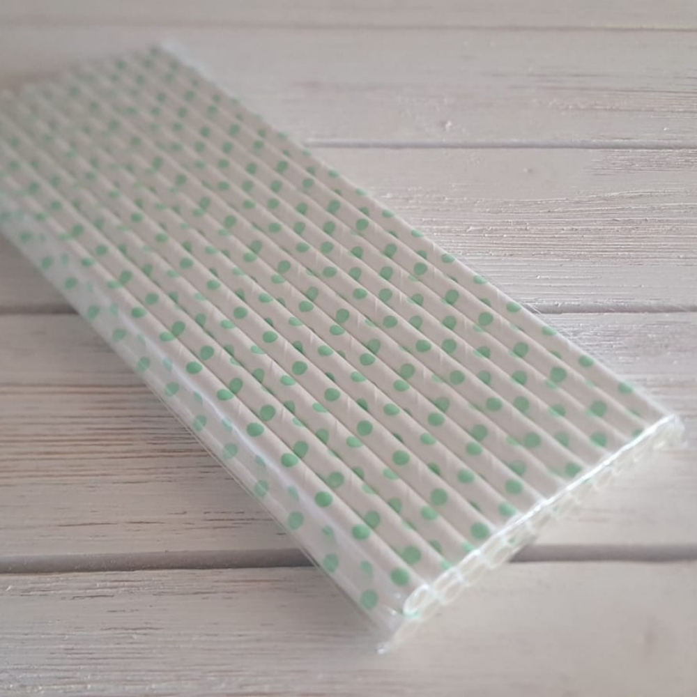 2/$22 Paper Straws Green White Poka Dot Party Supplies